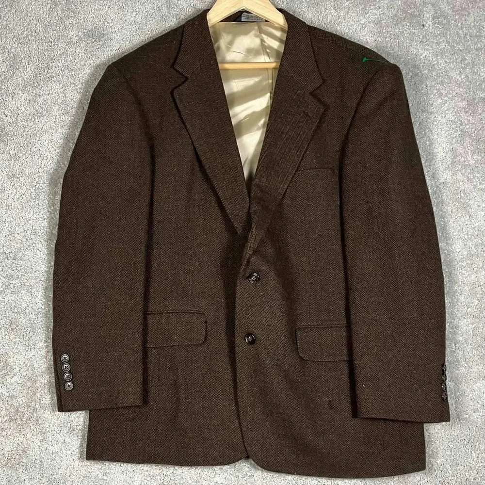 Vintage Lands End Tweed Blazer Wool Sport Coat 44R Made in USA Academia Preppy